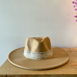 Tan Wide brim fedora style hat